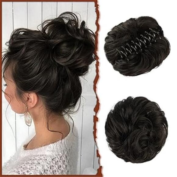 Claw Clip Messy Bun Hair Piece Wavy Curly Hair Bun Clip in Claw Chignon Ponytail - Picture 7 of 7